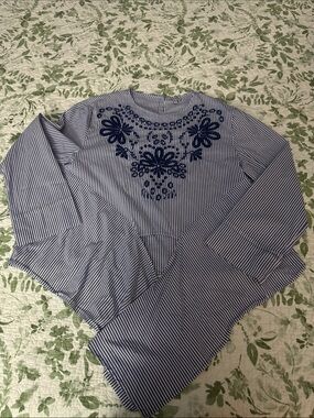 Paraphrase Navy and White Striped Embroidered Shirt